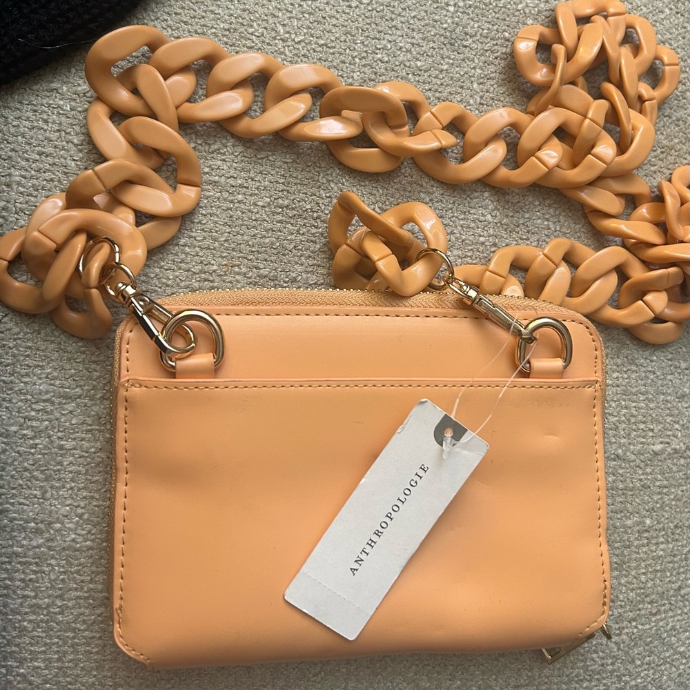 * New Anthropologie Peach Crossbody Bag with Removable Chunky Chain *